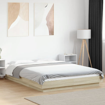 Bed Frame with LED Lights without Mattress 140x190cm Sonoma oak
