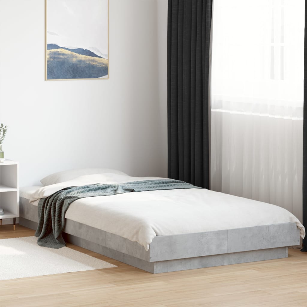 vidaXL Bed Frame with LED Lights without Mattress Concrete Grey 75x190cm 1