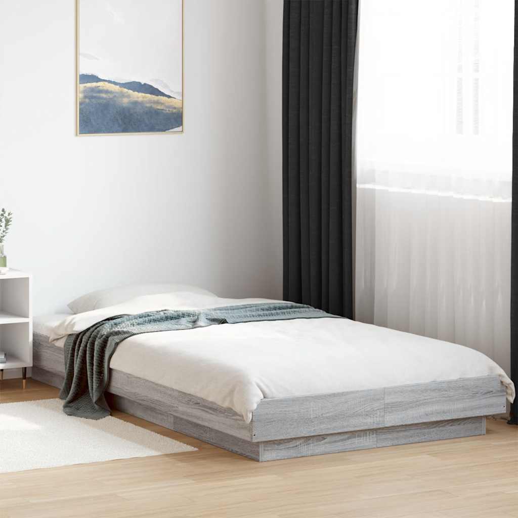 vidaXL Bed Frame with LED Lights without Mattress Grey Sonoma 75x190cm 1