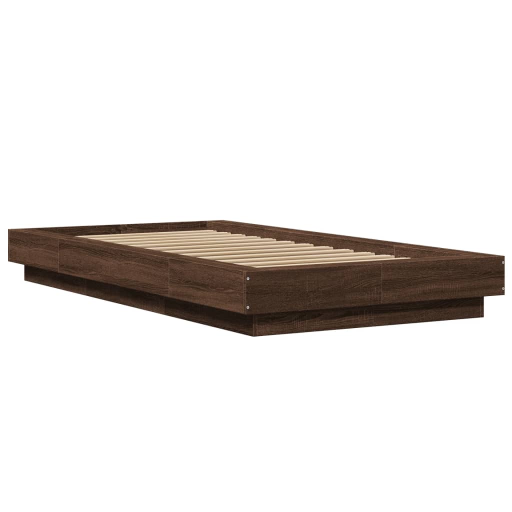 vidaXL Bed Frame with LED Lights without Mattress Brown Oak 75x190cm 3