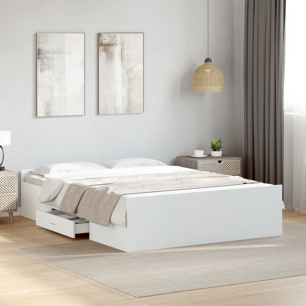 Bed Frame with Drawers without Mattress Length 190 cm White 140 cm