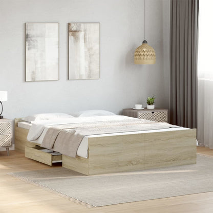 Bed Frame with Drawers without Mattress Length 190 cm Sonoma oak 135 cm