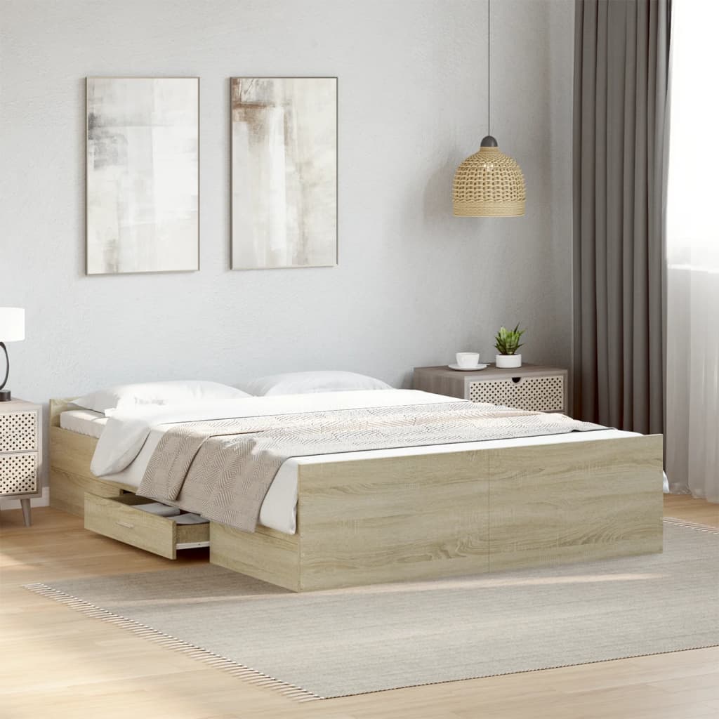 Bed Frame with Drawers without Mattress Length 190 cm Sonoma oak 120 cm