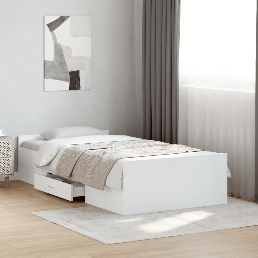Bed Frame with Drawers without Mattress Length 190 cm White 90 cm