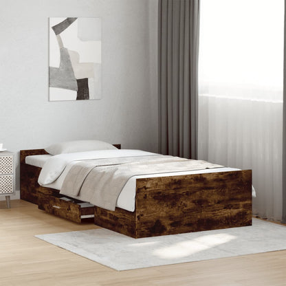 Bed Frame with Drawers without Mattress Length 190 cm Smoked oak 90 cm
