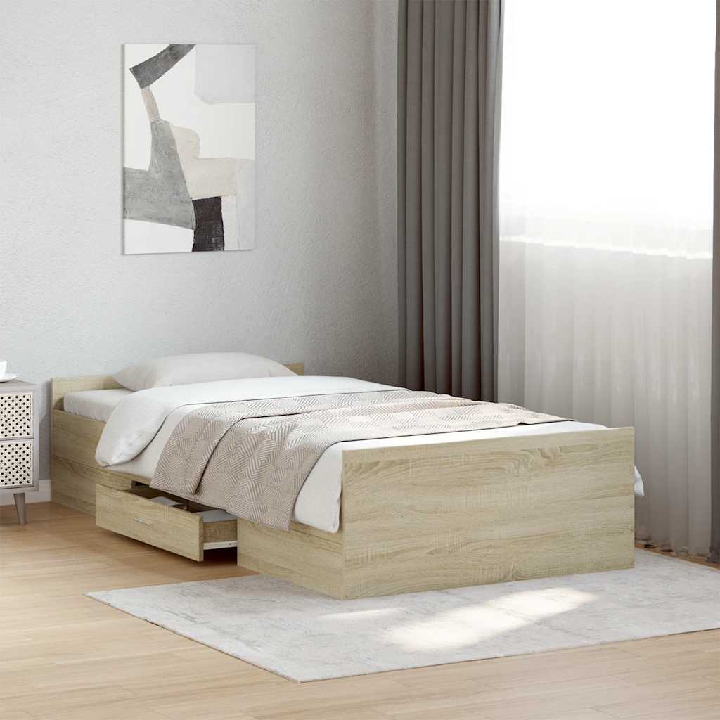 Bed Frame with Drawers without Mattress Length 190 cm Sonoma oak 75 cm