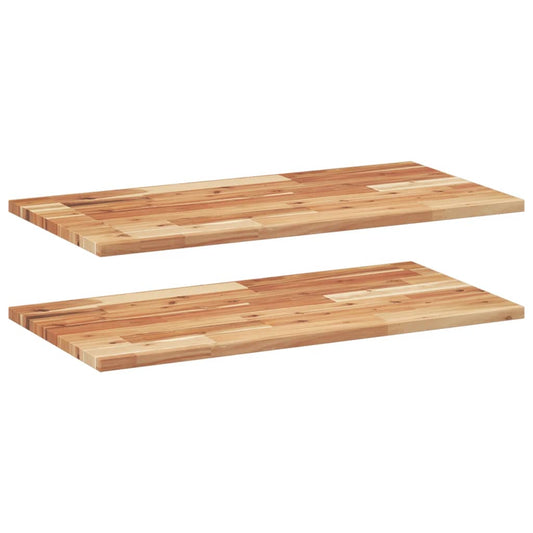 Two acacia wood shelves with oil finish, showing the wood grain and construction