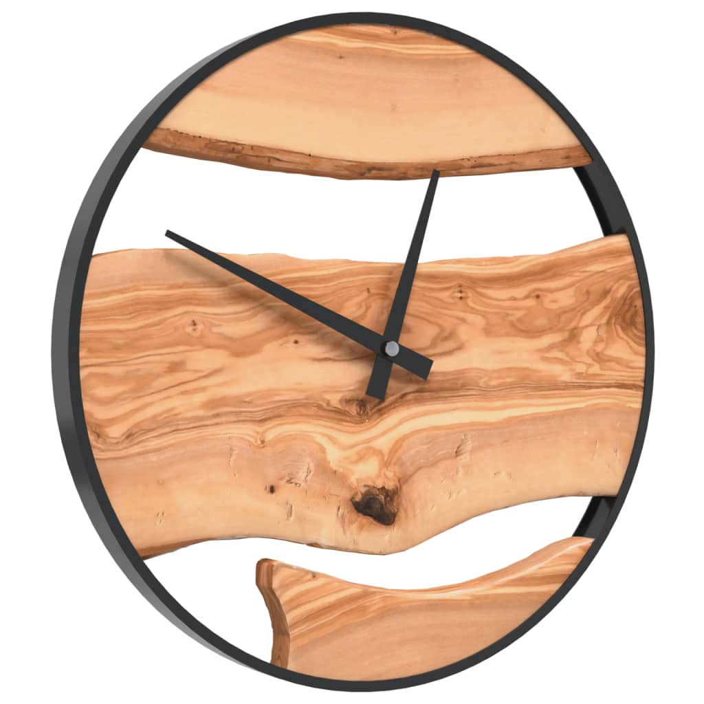vidaXL Wall Clock Brown Ø35 cm Iron and Olive Wood 3