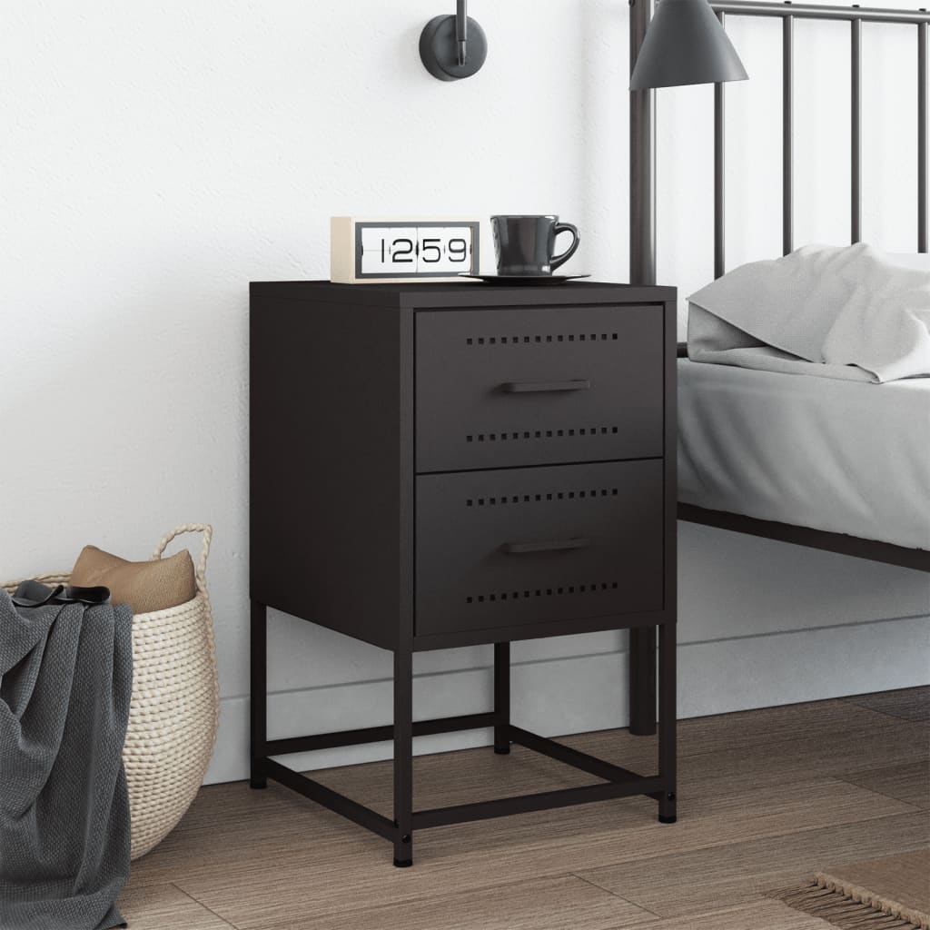 vidaXL Bedside Cabinet Black 36x39x60.5 cm Steel 3