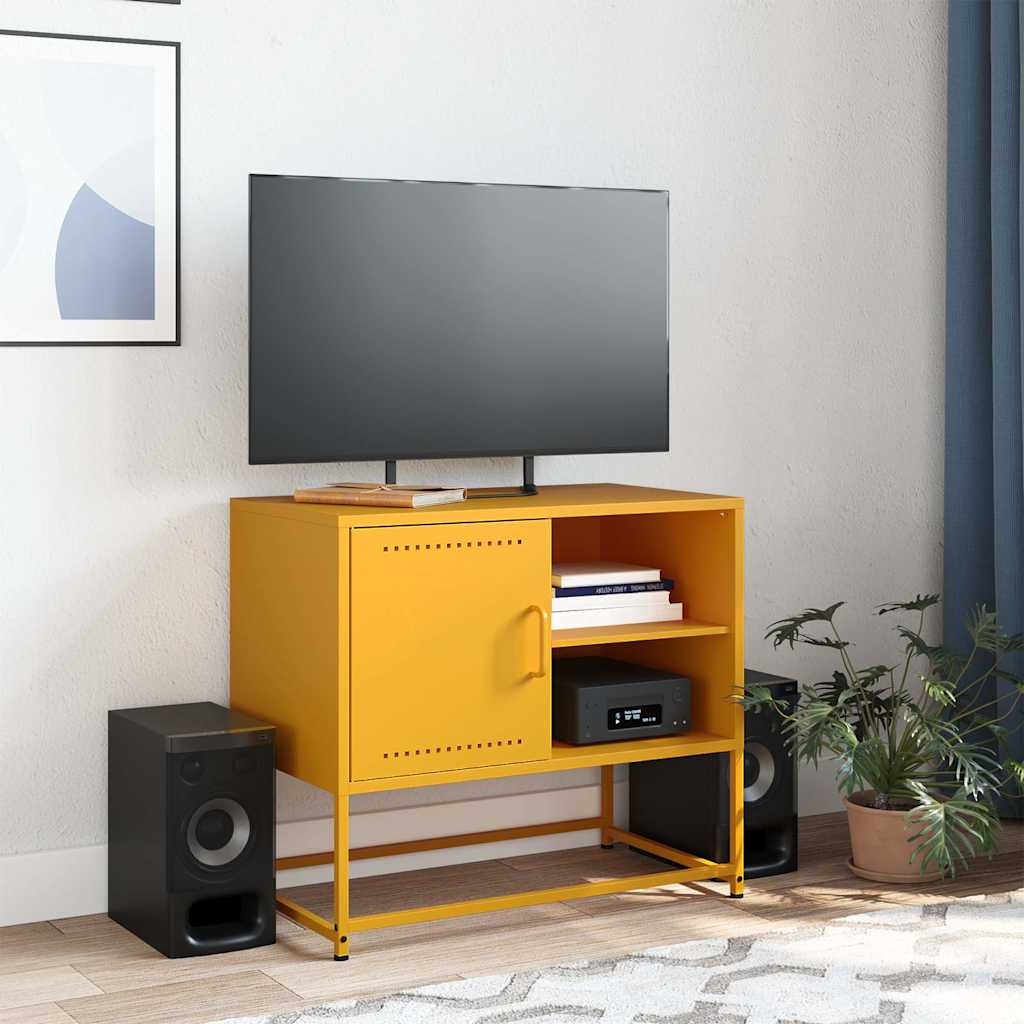 vidaXL TV Cabinet Mustard Yellow 68x39x60.5 cm Steel 3