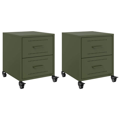 vidaXL Bedside Cabinets 2 pcs Olive Green 36x39x43.5 cm Steel 2