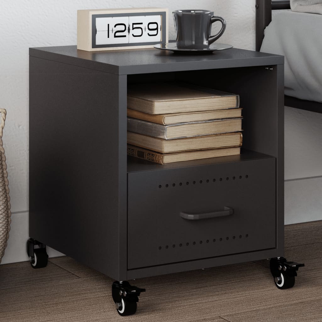 vidaXL Bedside Cabinet | Black | Cold-rolled steel | Small | Portable 1