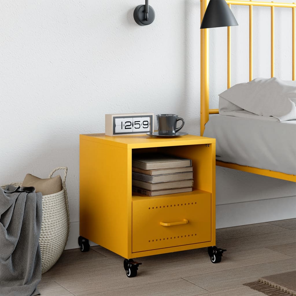 vidaXL Bedside Cabinet Mustard Yellow 36x39x43.5 cm Steel 3