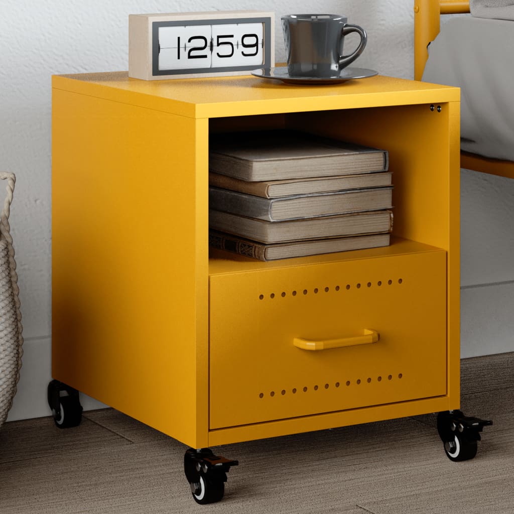 vidaXL Bedside Cabinet Mustard Yellow 36x39x43.5 cm Steel 1