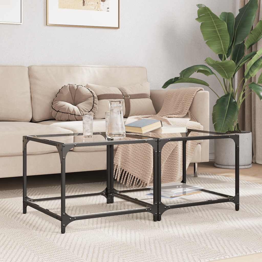 vidaXL Coffee Tables with Transparent Glass Top 2 pcs 50x50x40 cm Steel 2