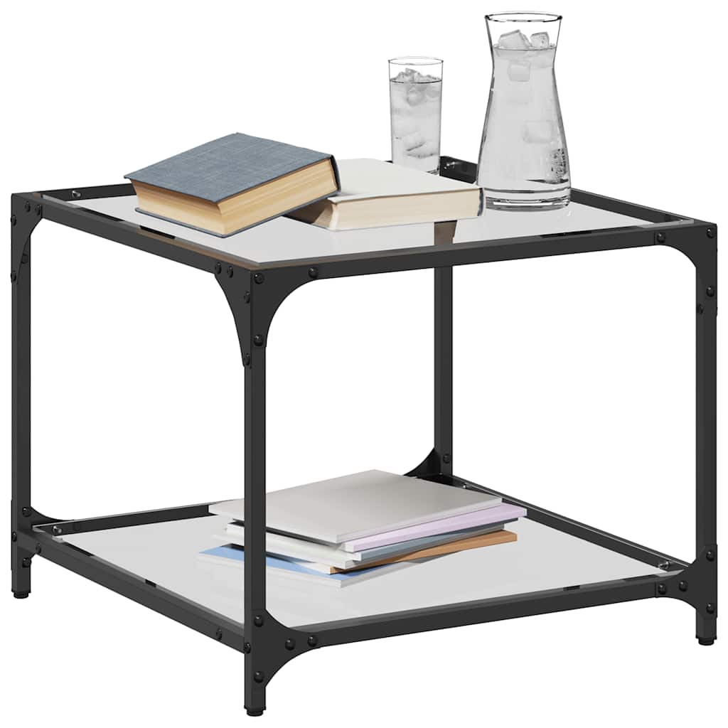 vidaXL Coffee Tables with Transparent Glass Top 2 pcs 50x50x40 cm Steel 3