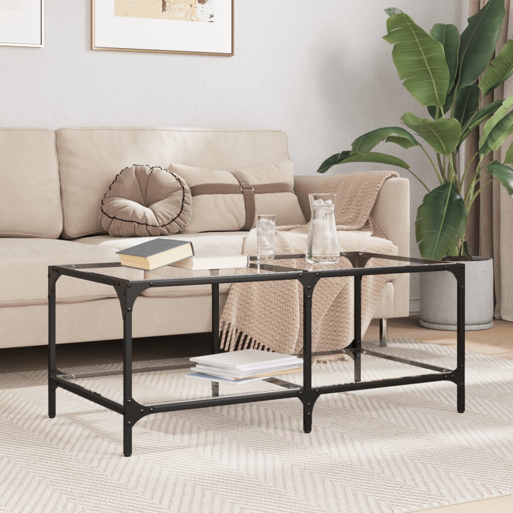 vidaXL Coffee Table with Transparent Glass Top 98.5x50x40 cm Steel 1