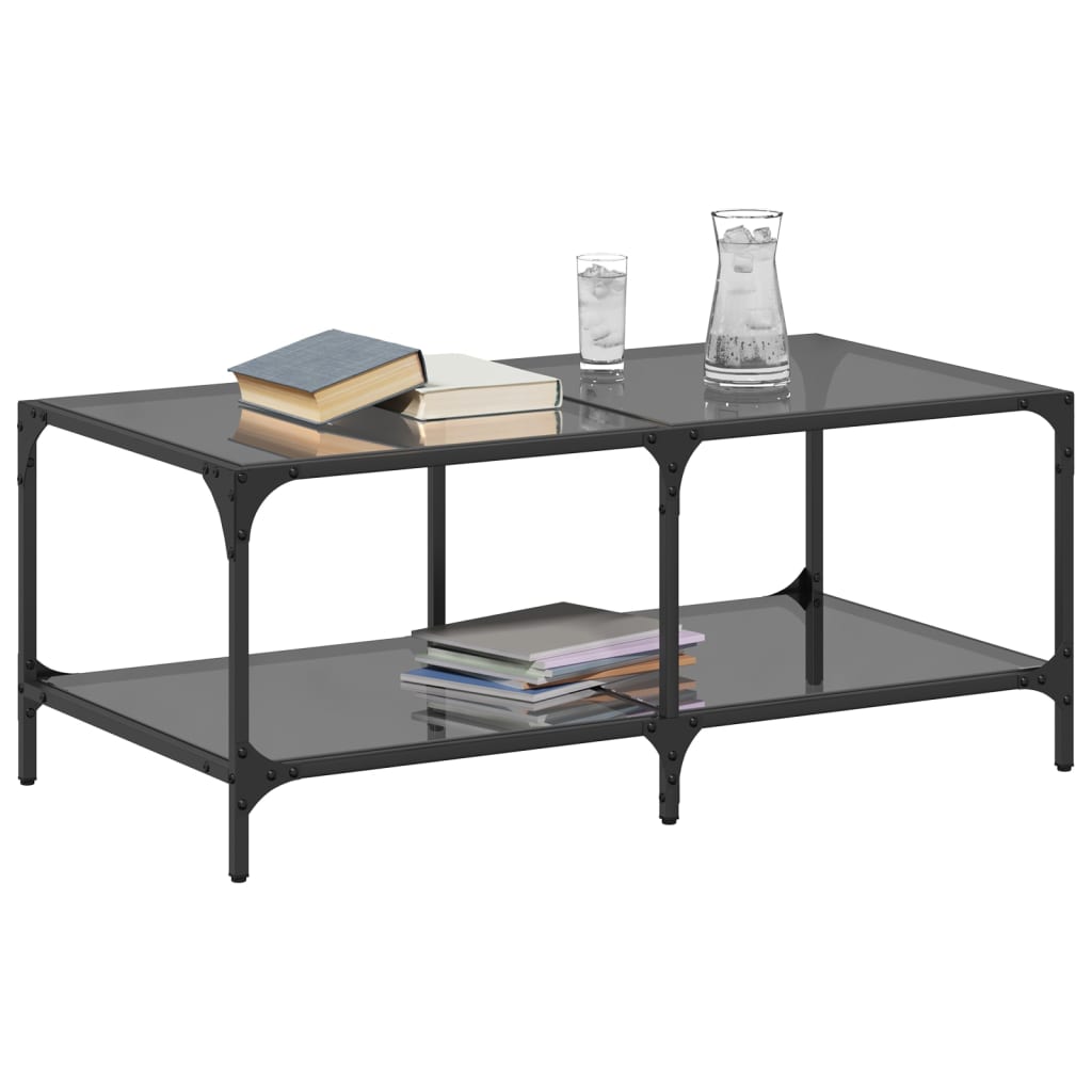 vidaXL Coffee Table with Black Glass Top 98.5x50x40 cm Steel 3