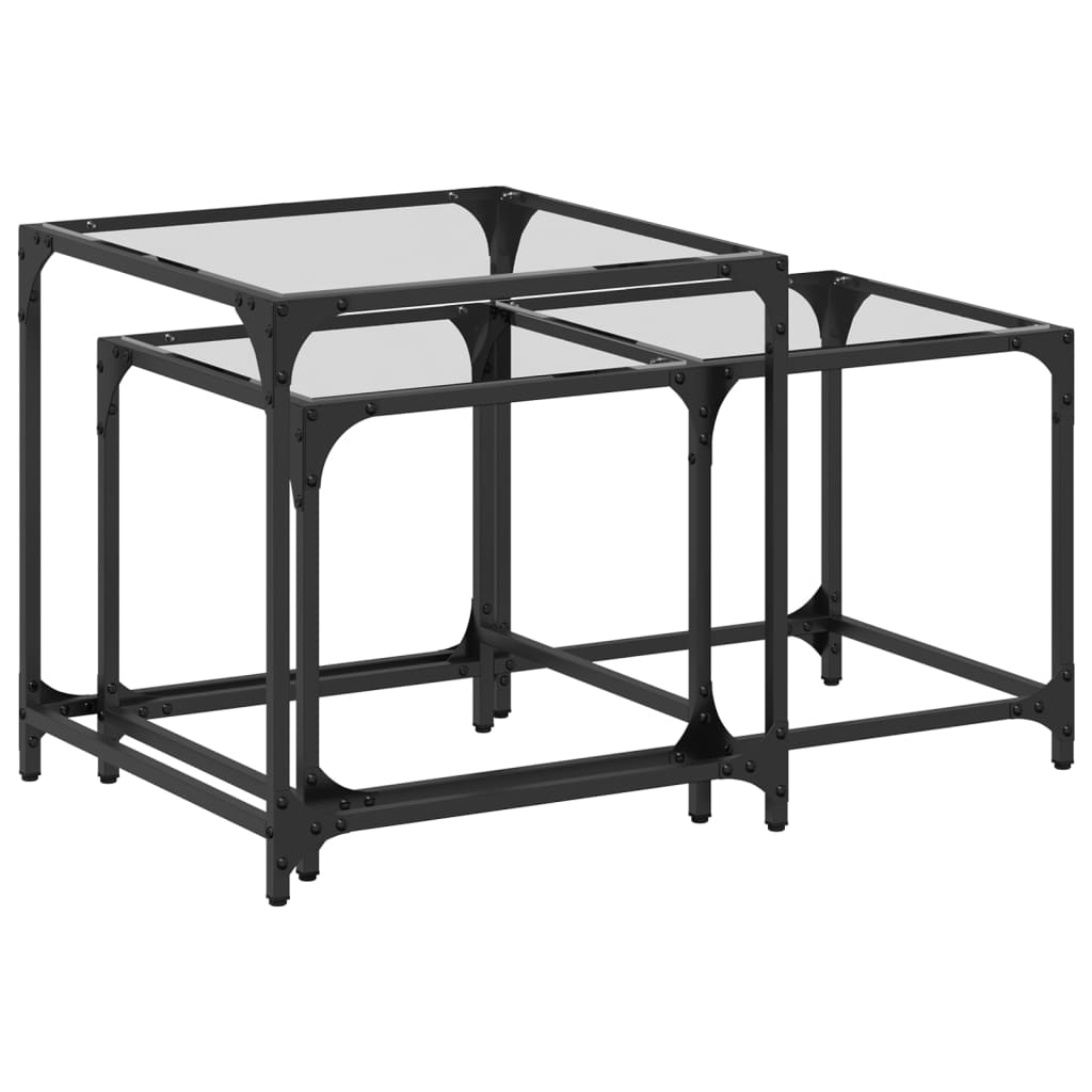 vidaXL Nesting Coffee Tables 2 pcs with Transparent Glass Top Steel 2