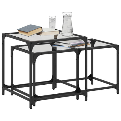vidaXL Nesting Coffee Tables 2 pcs with Transparent Glass Top Steel 3