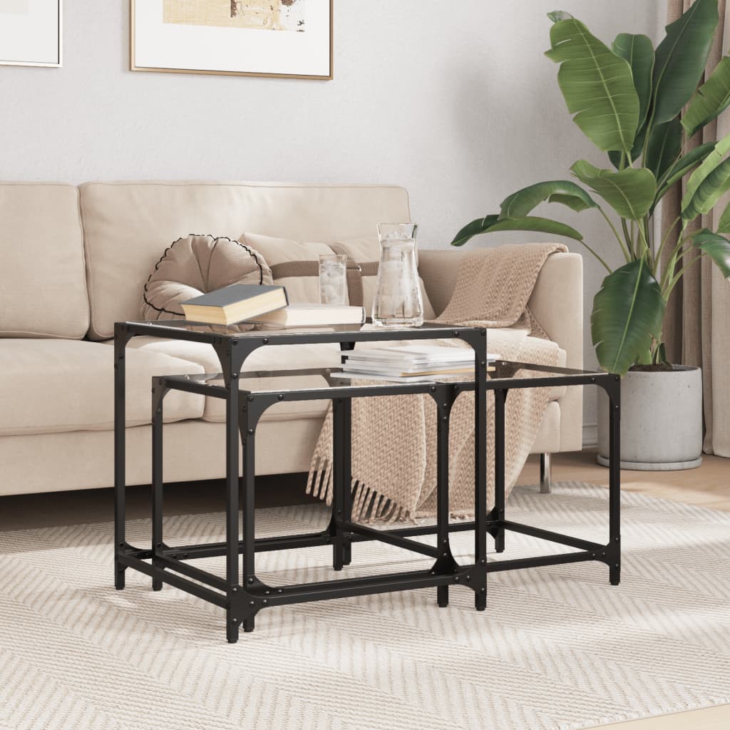 vidaXL Nesting Coffee Tables 2 pcs with Transparent Glass Top Steel 1