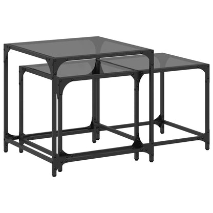 vidaXL Nesting Coffee Tables 2 pcs with Black Glass Top Steel 2