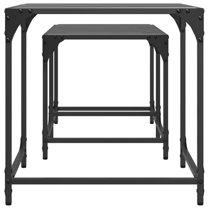 vidaXL Nesting Coffee Tables 2 pcs with Black Glass Top Steel 4