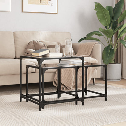vidaXL Nesting Coffee Tables 2 pcs with Black Glass Top Steel 1