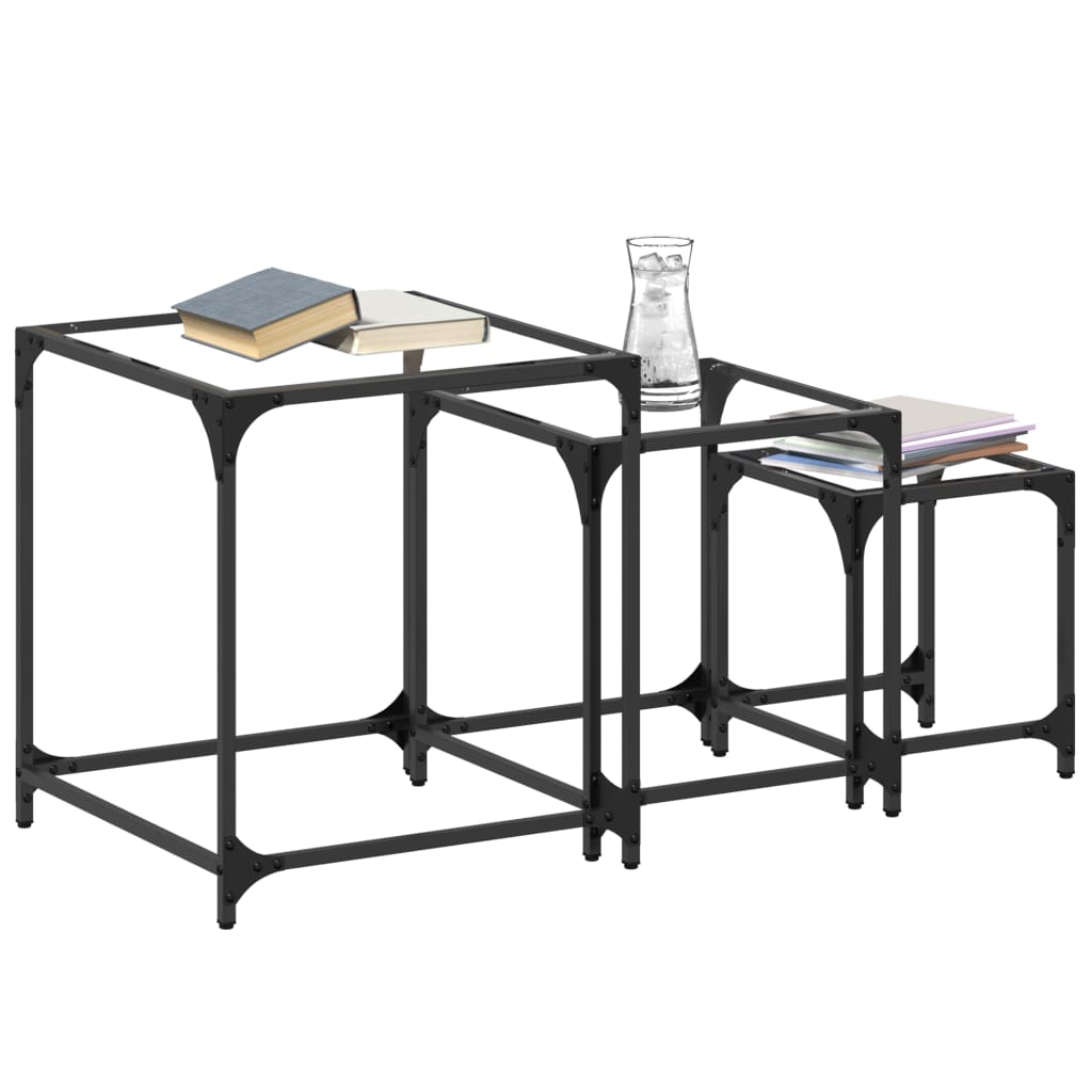 vidaXL Nesting Coffee Tables 3 pcs with Transparent Glass Top Steel 3