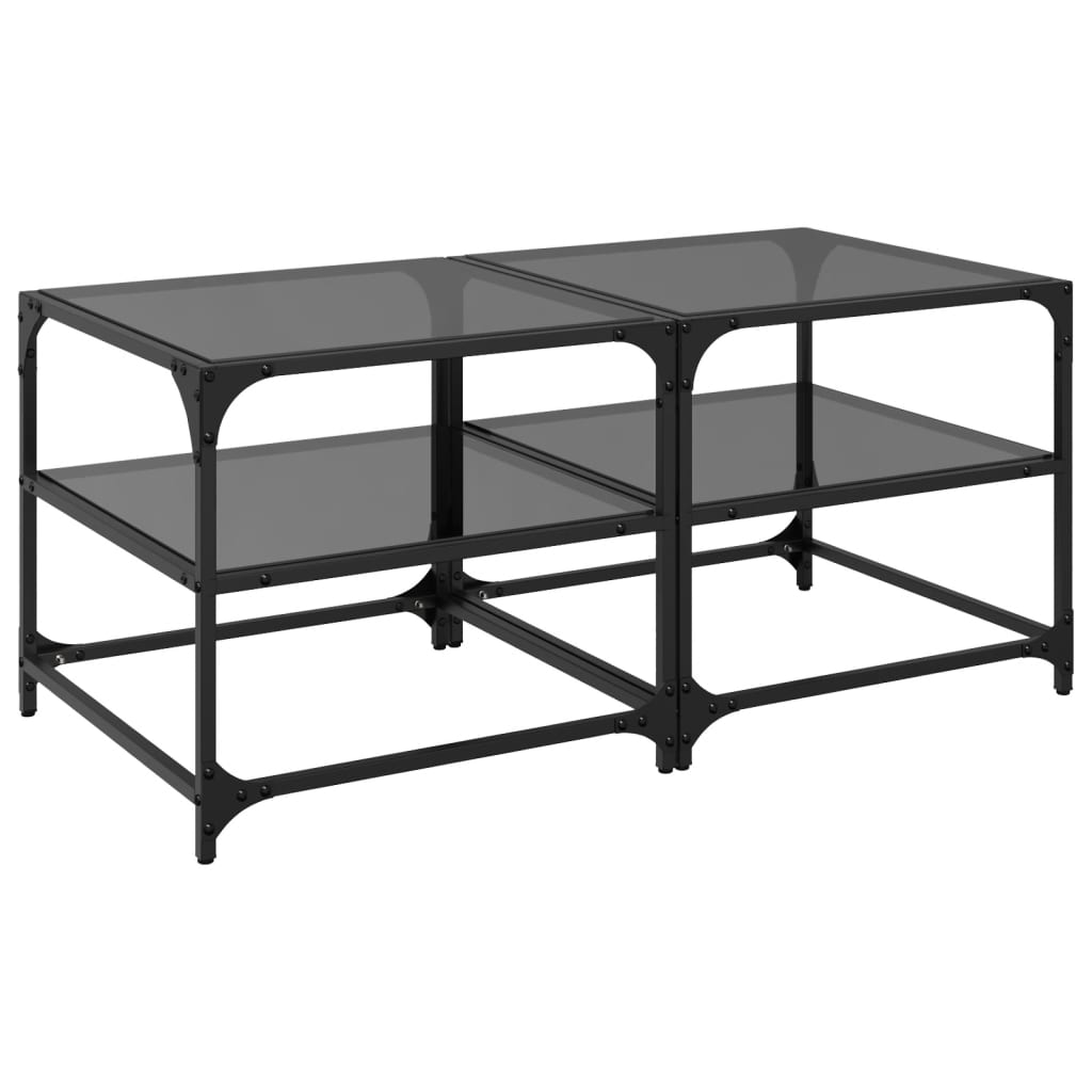 vidaXL Coffee Tables with Black Glass Top 2 pcs 50x50x45 cm Steel 2
