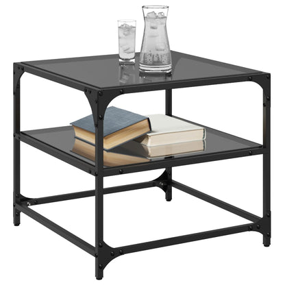 vidaXL Coffee Tables with Black Glass Top 2 pcs 50x50x45 cm Steel 3
