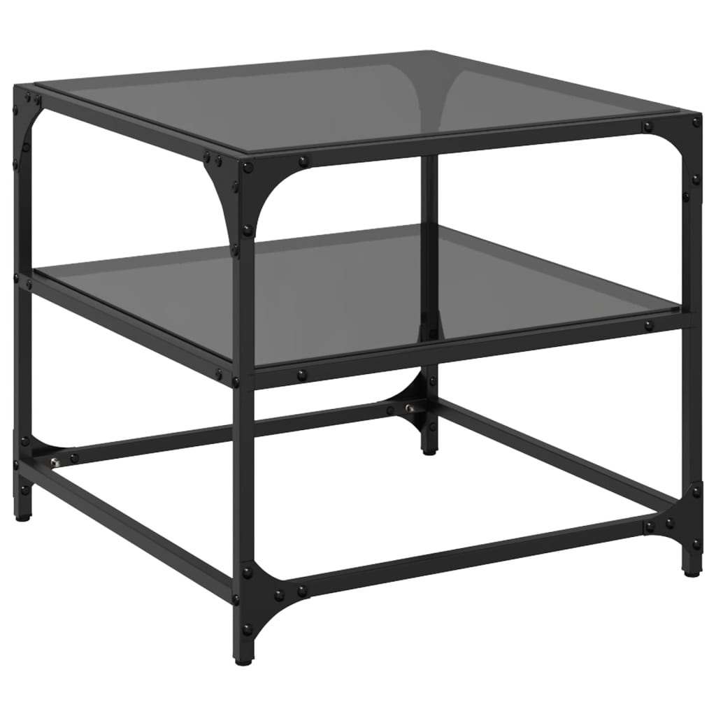 vidaXL Coffee Tables with Black Glass Top 2 pcs 50x50x45 cm Steel 4