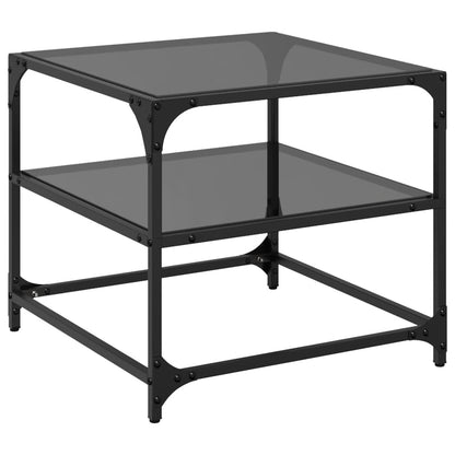vidaXL Coffee Tables with Black Glass Top 2 pcs 50x50x45 cm Steel 4