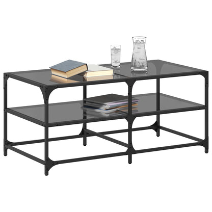 vidaXL Coffee Table with Black Glass Top 98.5x50x45 cm Steel 3