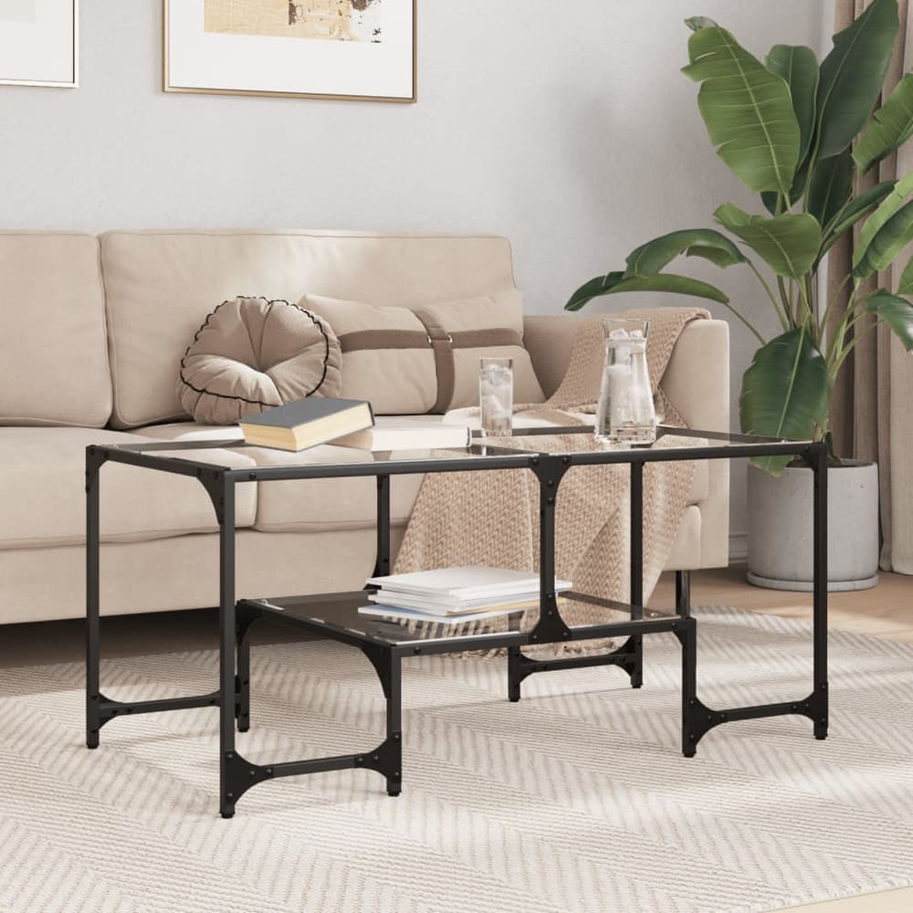 Coffee Table with Glass Top 98,5x50x45 cm Steel Transparent