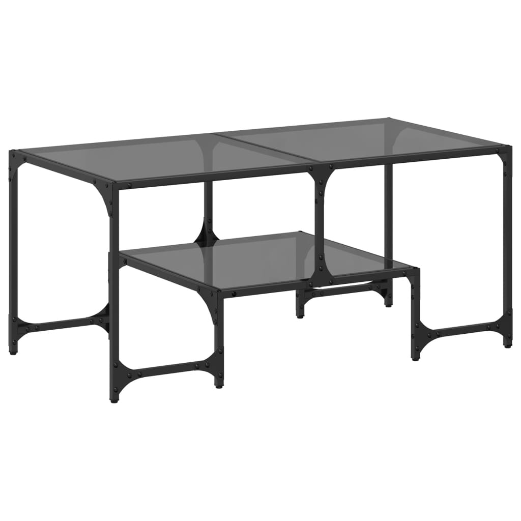 vidaXL Coffee Table with Black Glass Top 98.5x50x45 cm Steel 2