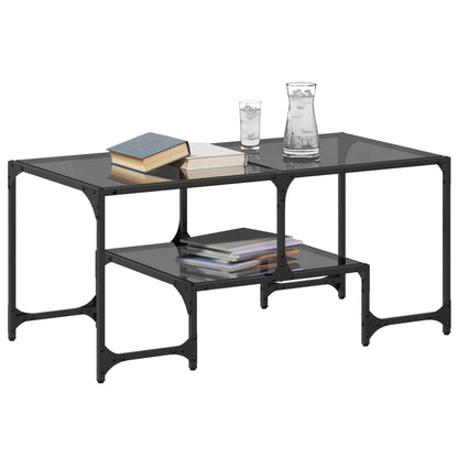 vidaXL Coffee Table with Black Glass Top 98.5x50x45 cm Steel 3
