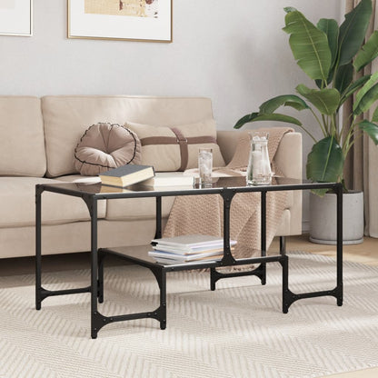 vidaXL Coffee Table with Black Glass Top 98.5x50x45 cm Steel 1
