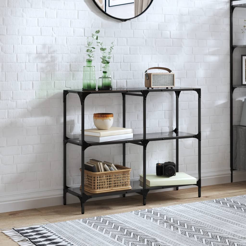 Console Table with Glass Top Steel Black 98 x 30 x 81 cm