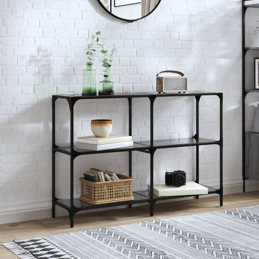 Console Table with Glass Top Steel Black 118.5 x 30 x 81 cm