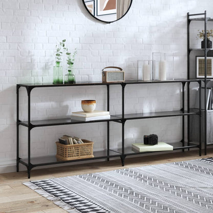 Console Table with Glass Top Steel Black 194.5 x 30 x 81 cm
