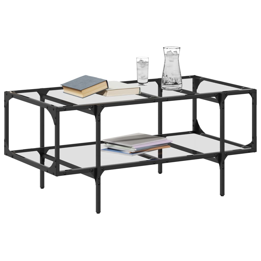 vidaXL Coffee Table with Transparent Glass Top 98.5x50x45 cm Steel 3