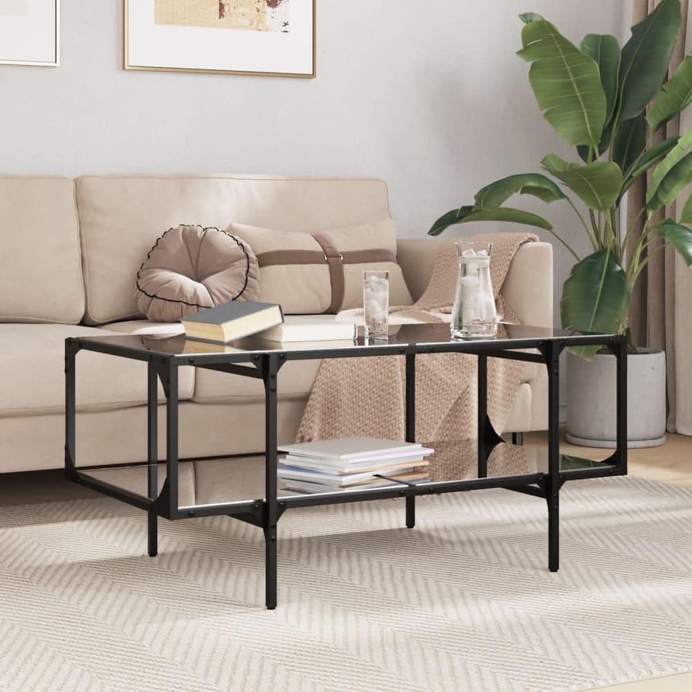 Coffee Table with Glass Top 98,5x50x45 cm Steel Black