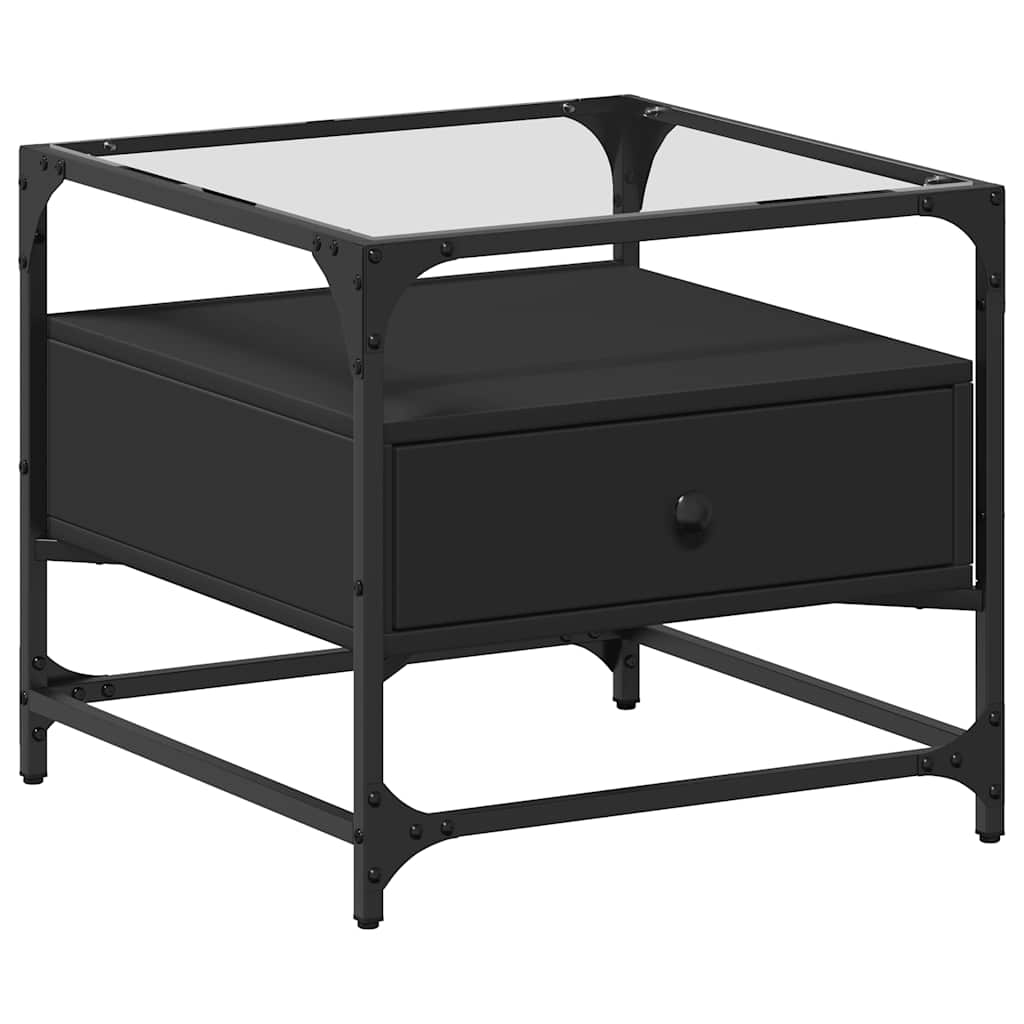 vidaXL Coffee Table with Glass Top Black 50x50x45 cm Steel 2