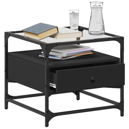 vidaXL Coffee Table with Glass Top Black 50x50x45 cm Steel 3