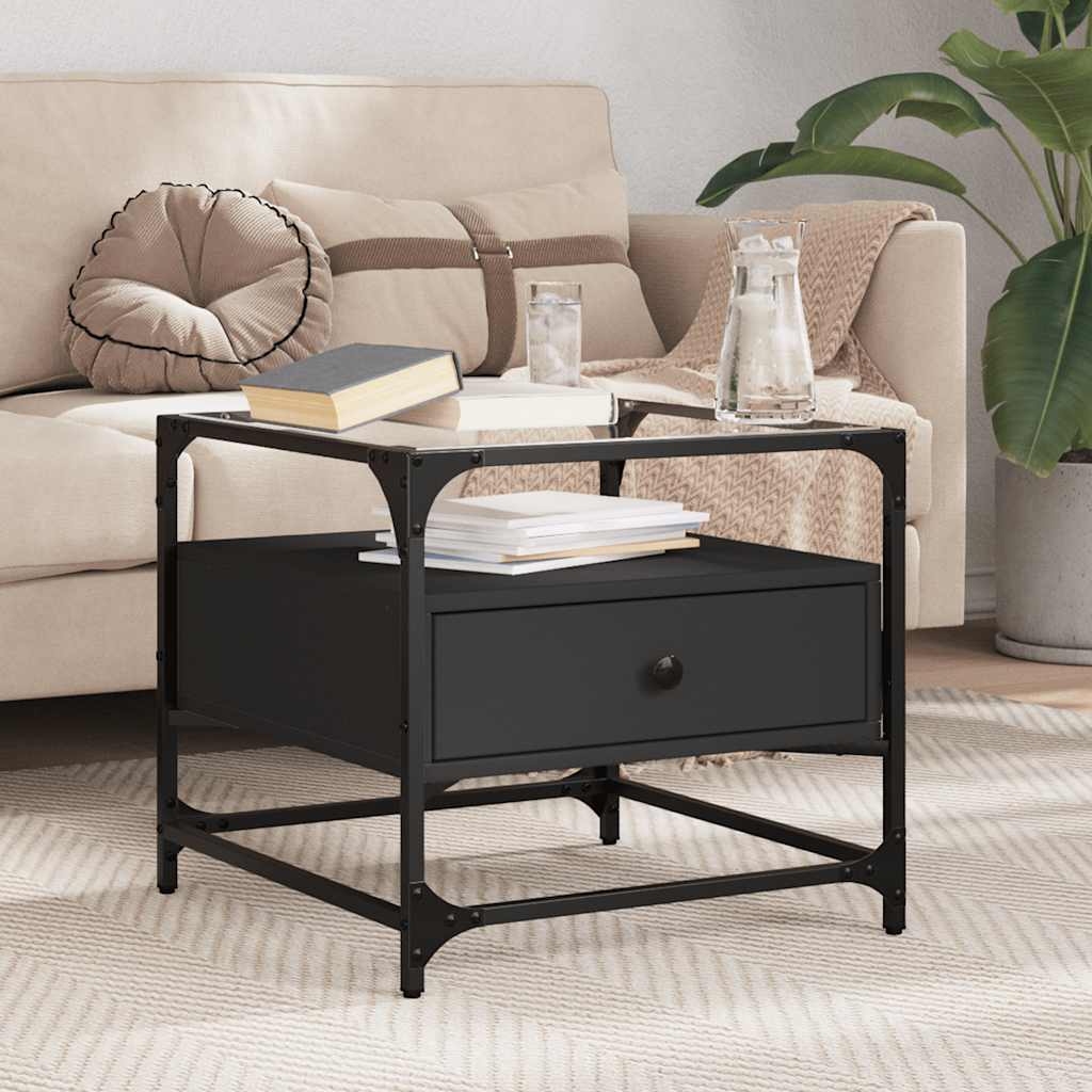 vidaXL Coffee Table with Glass Top Black 50x50x45 cm Steel 1