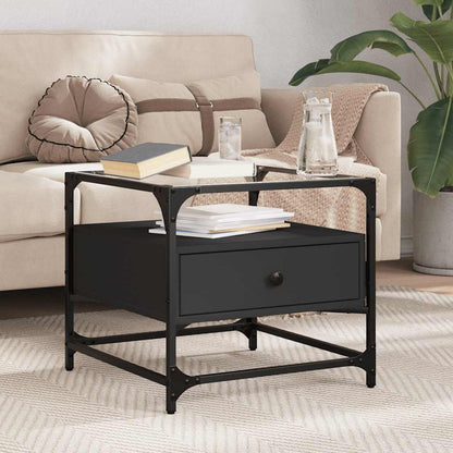 vidaXL Coffee Table with Glass Top Black 50x50x45 cm Steel 1