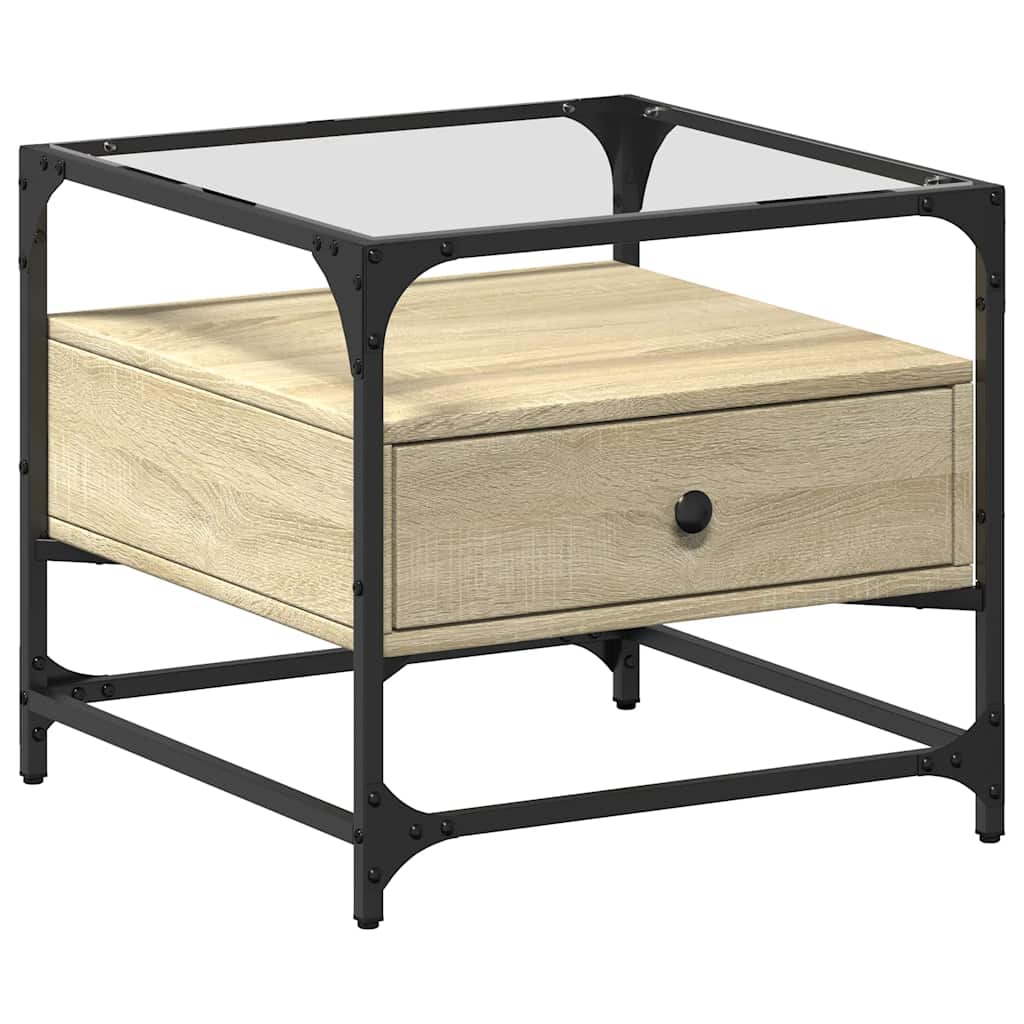 vidaXL Coffee Table with Glass Top Sonoma Oak 50x50x45 cm Steel 2
