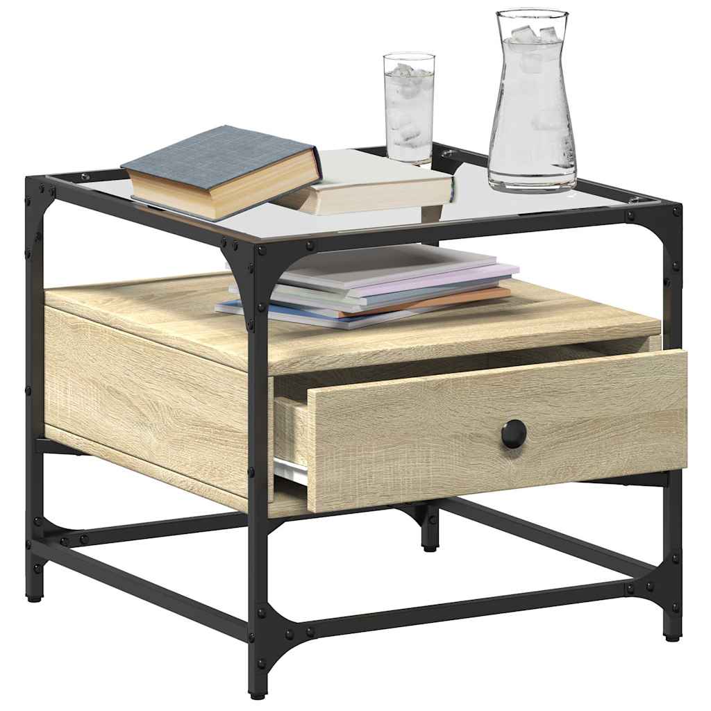 vidaXL Coffee Table with Glass Top Sonoma Oak 50x50x45 cm Steel 3