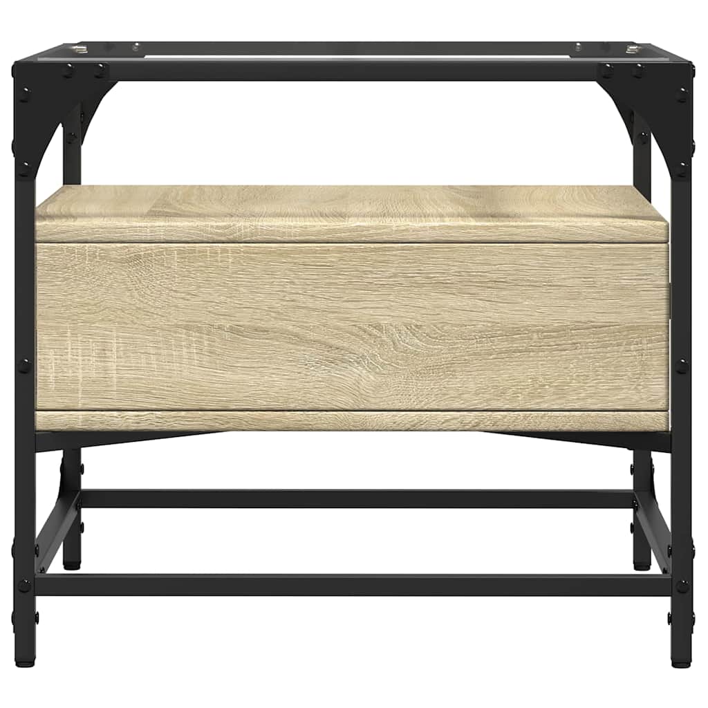 vidaXL Coffee Table with Glass Top Sonoma Oak 50x50x45 cm Steel 5